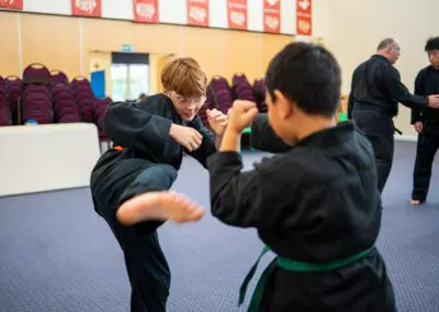 Image of 2 boys in a karate class