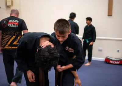 Image of 2 boys in a karate hold