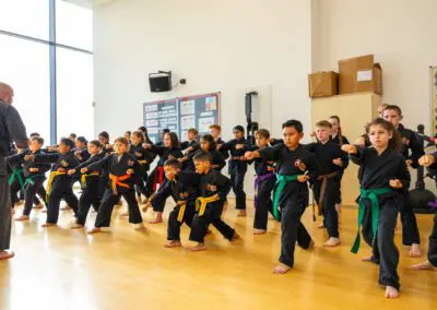 Photo of students using combinations in Karate class